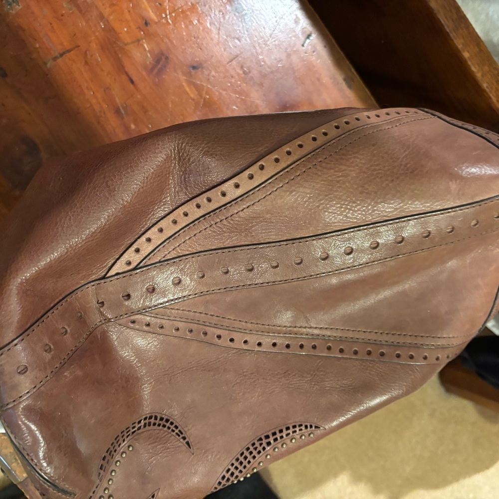 Cole Haan Chestnut Brown Perforated Leather Drawstring Tote - Picture 4 of 4